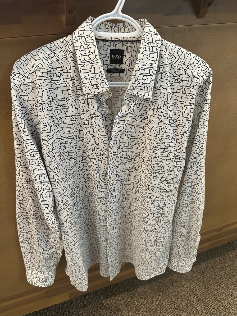 BOSS White Shirt with Black Abstract Scribble Print